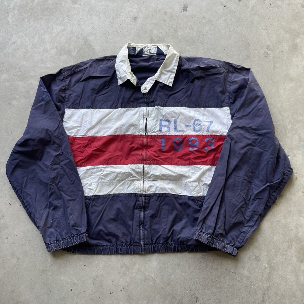 Vintage Polo Ralph Lauren Jacket Mens L CP93 Stadium RL-67 1993 Flag Windbreaker